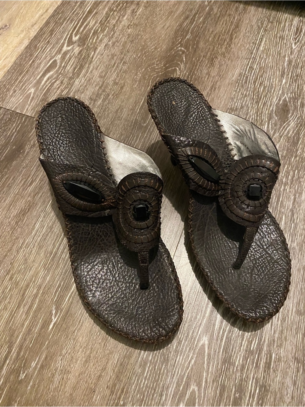 BCBGMaxAzria Brown Leather Woven Toe-Post Sandals
